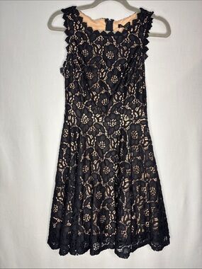 Jodi Kristopher Black Lace Mini Dress with Nude Lining
